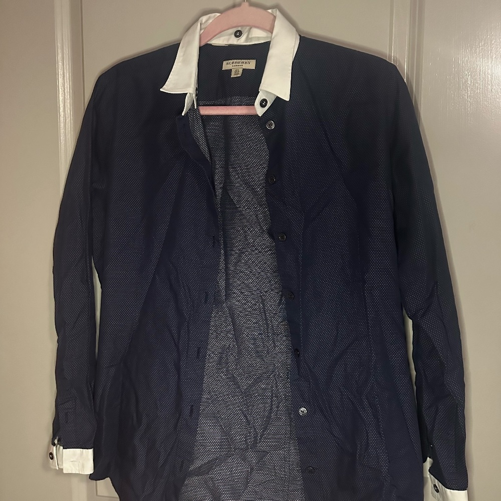 BURBERRY LONDON Striped Long Sleeve Button-Up Top